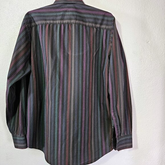 BUGATCHI MEN'S CLASSIC FIT PURPLE BLACK DARK STRIPE SHIRT SZ M - Picture 2 of 7